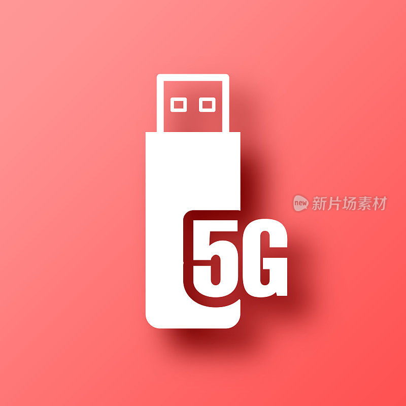 5G USB调制解调器。图标在红色背景与阴影